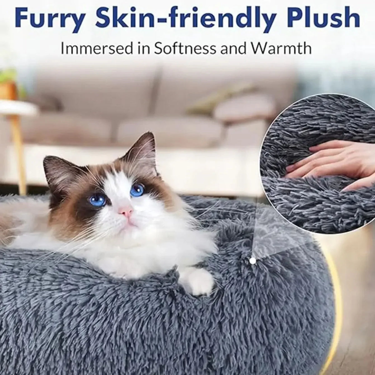 Large Round Plush Pet Bed – 80 & 90 cm