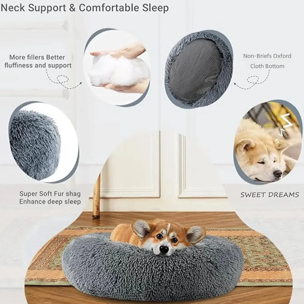 Large Round Plush Pet Bed – 80 & 90 cm