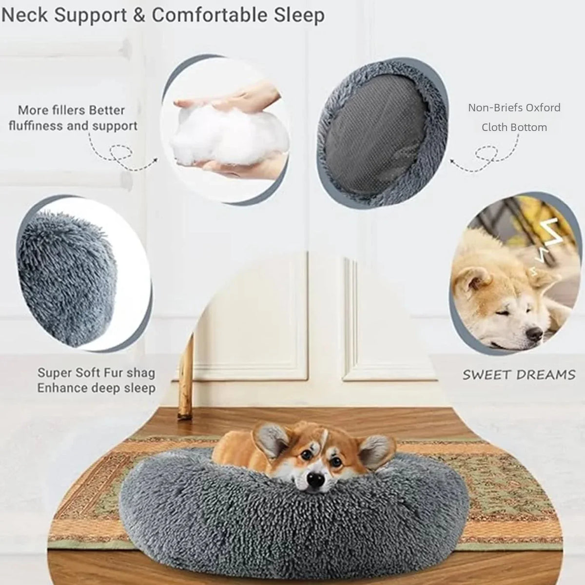 Large Round Plush Pet Bed – 80 & 90 cm