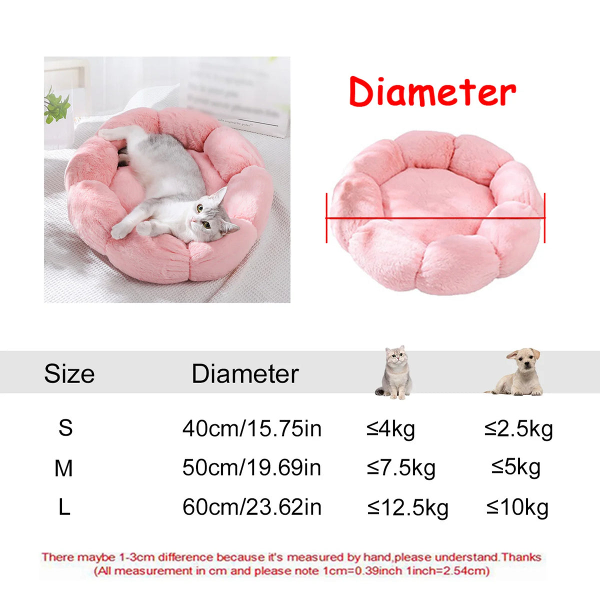 Large Round Plush Pet Bed – 80 & 90 cm