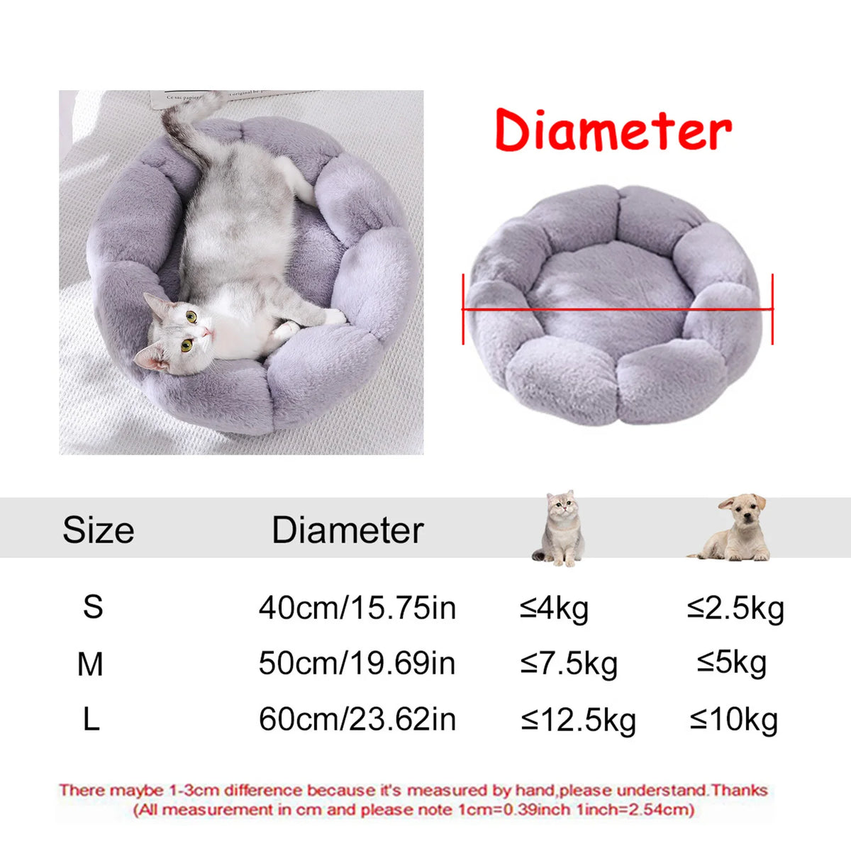 Large Round Plush Pet Bed – 80 & 90 cm