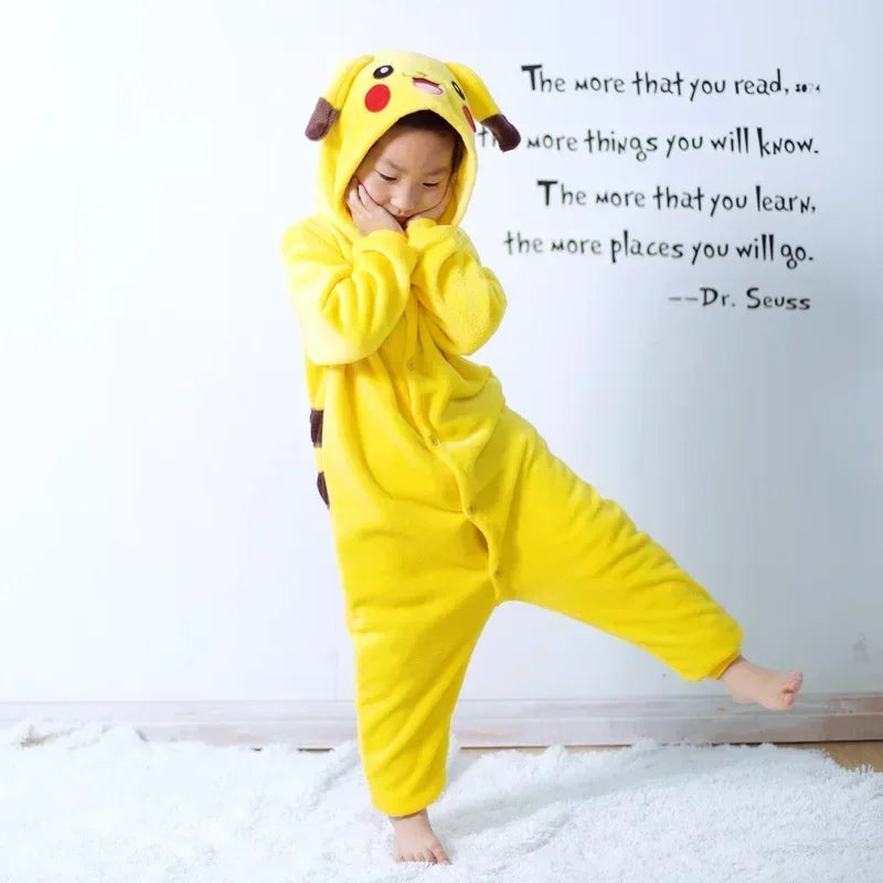Kids Yellow Character Flannel Onesie Pajamas